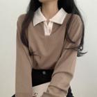 Long Sleeve Contrast-trim Collar Loose-fit Sweater