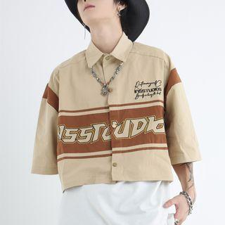 Short-sleeve Letter Print Shirt Jacket