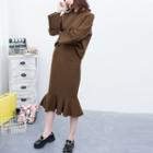 Set: Plain Loose-fit Long-sleeve Sweater + Pencil Skirt