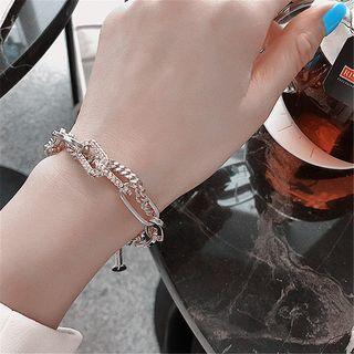 Rhinestone Chunky Chain Bracelet Silver - One Size