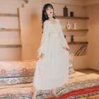 Lace Trim Lantern-sleeve A-line Maxi Dress