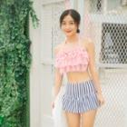 Set: Ruffle Bikini Top + Striped Bottom