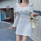 Long-sleeve Knit A-line Dress White - One Size