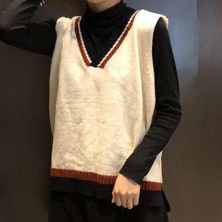 Plain Shirt / Wide-leg Shorts / Contrast-trim Knit Vest