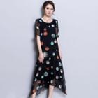Asymmetric Hem Short-sleeve Midi Dress