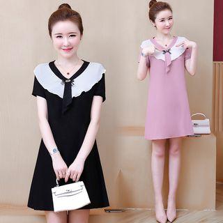 Bow Detail Short-sleeve Chiffon Dress