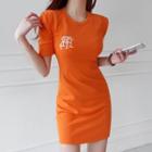 Letter Embroidered Short-sleeve Mini T-shirt Dress