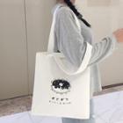 Donut Print Canvas Tote Bag White - One Size