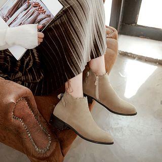 Faux Suede Scallop Trim Block Heel Booties