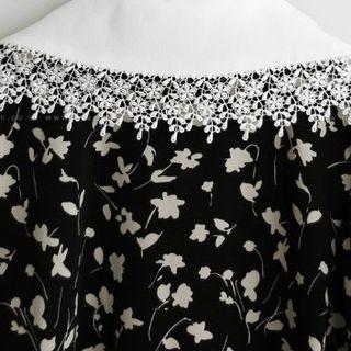 Crochet-trim Contrast-collar Floral Blouse