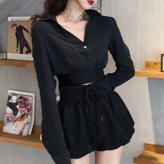 Crop Blouse / Lace-up Shorts