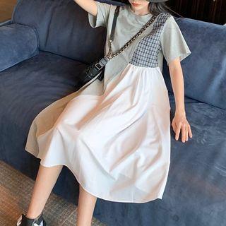 Color Block Midi Short-sleeve T-shirt Dress