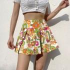 High Waist Floral Printed Mini Pleated Skirt