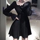 Long-sleeve Lace-up Back Mini A-line Dress