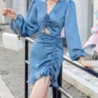 Long-sleeve Drawcord Mini Mermaid Dress