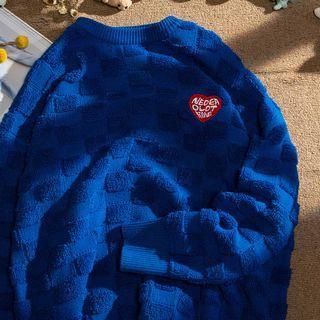 Round-neck Embroider Plaid Oversize Sweater