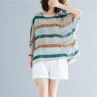 Print Round-neck Batwing-sleeve T Shirt As Shown In Figure - L