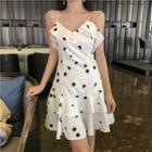 Dot Ruffle Slim-fit Sleeveless Dress