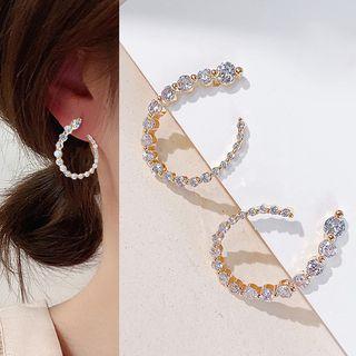 Rhinestone Circle Earring Stud Earring - 1 Pair - U Shape - Rhinestone - Gold - One Size