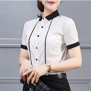 Short-sleeve Two-tone Chiffon Blouse