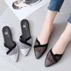 Pointy Dotted Mesh Slide Sandals