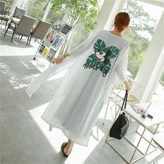 Open-front Mickey Mouse Print Long Cardigan