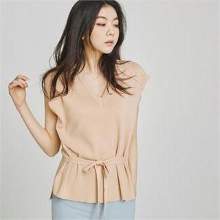 V-neck Tie-waist Sleeveless Top