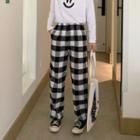 Gingham Straight Leg Pants Gingham - Black & White - One Size