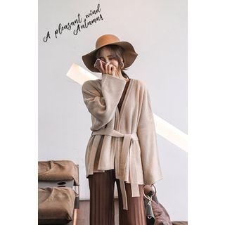 Open-front Loose-fit Cardigan With Sash