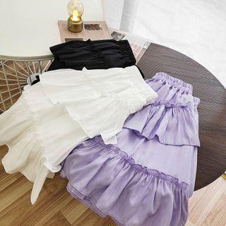 Plain Ruffle-trim Mini Skirt