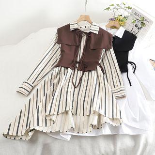 Set: Plain Vest + Stripe Long Sleeve Dress