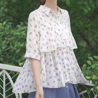 Ruffle Trim Floral Short-sleeve Blouse