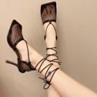 High-heel Square-toe Perforated Sandals