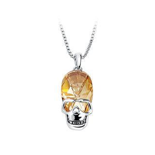 Halloween Champagne Gold Austrian Element Crystal Skull And Crossbones Pendant With Necklace