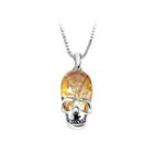 Halloween Champagne Gold Austrian Element Crystal Skull And Crossbones Pendant With Necklace