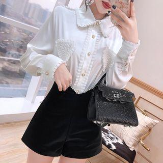 Set: Plain Shirt + Beaded Trim Shorts