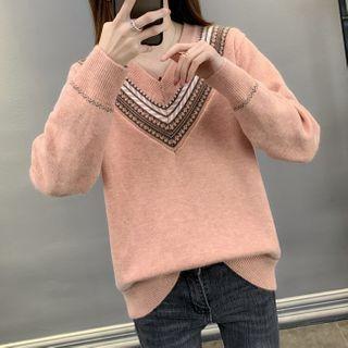 Printed Trim Sweater