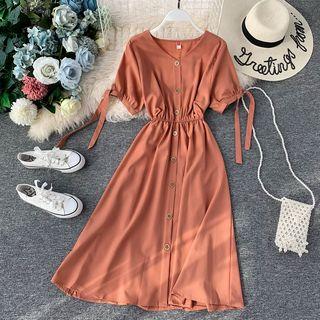 Tie-sleeve V-neck Slim-fit Dress