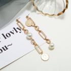 Non-matching Faux Pearl Alloy Coin Dangle Earring Kc Gold - White - One Size