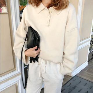 Plain Collared Wool Blend Knit Top