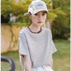 Two Tone Striped Short-sleeve T-shirt Brown Stripe - White - One Size