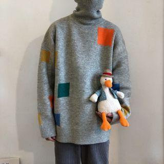 Turtleneck Geometric Sweater