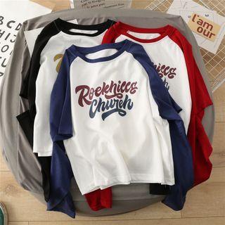 Lettering Cutout Raglan Long-sleeve T-shirt