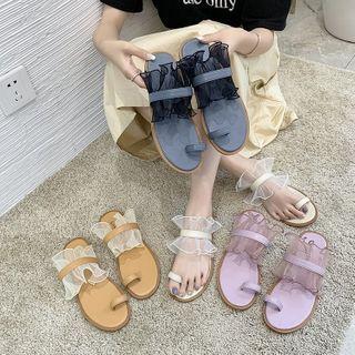 Frill Trim Toe Loop Flat Sandals