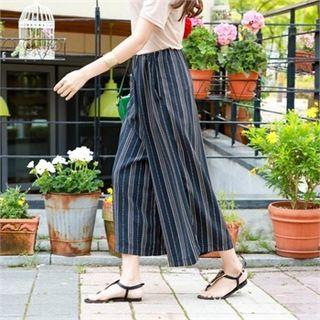 Drawstring-waist Pattern Wide-leg Pants