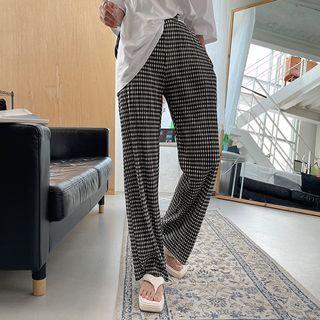 Checked Crystal-pleat Pants Check - One Size