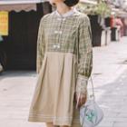 Frog-button Gingham Panel Dress