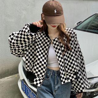 Patterned Zip-up Cropped Baseball Jacket