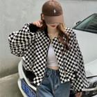 Patterned Zip-up Cropped Baseball Jacket