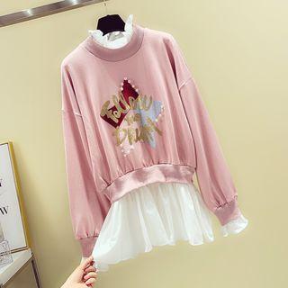 Mock Two-piece Star Print Sweatshirt